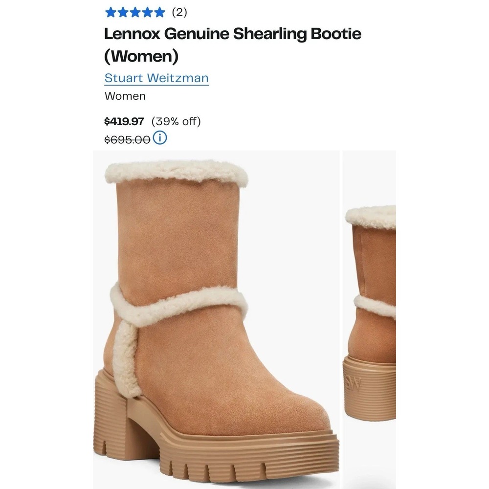 Stuart Weitzman Lennox Bootie Shearling Boots Sz 10 Tan Suede Chunky Block Heel